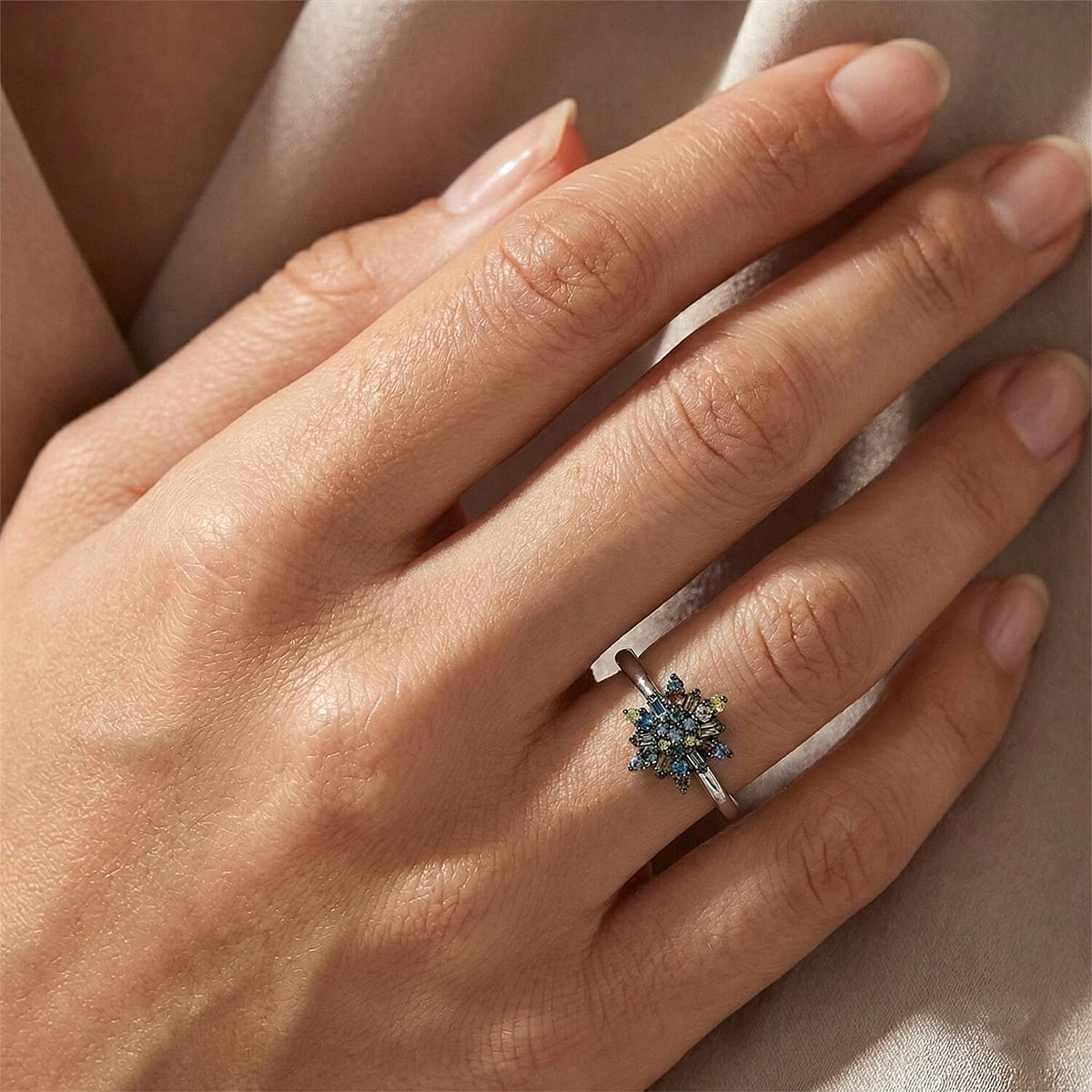 D'Joy - Multi Colour Diamond Cluster Ring in Rhodium Overlay Sterling Silver V32556227 2