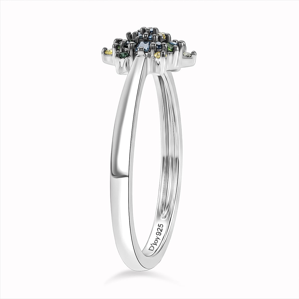 D'Joy - Multi Colour Diamond Cluster Ring in Rhodium Overlay Sterling Silver V32556227 4
