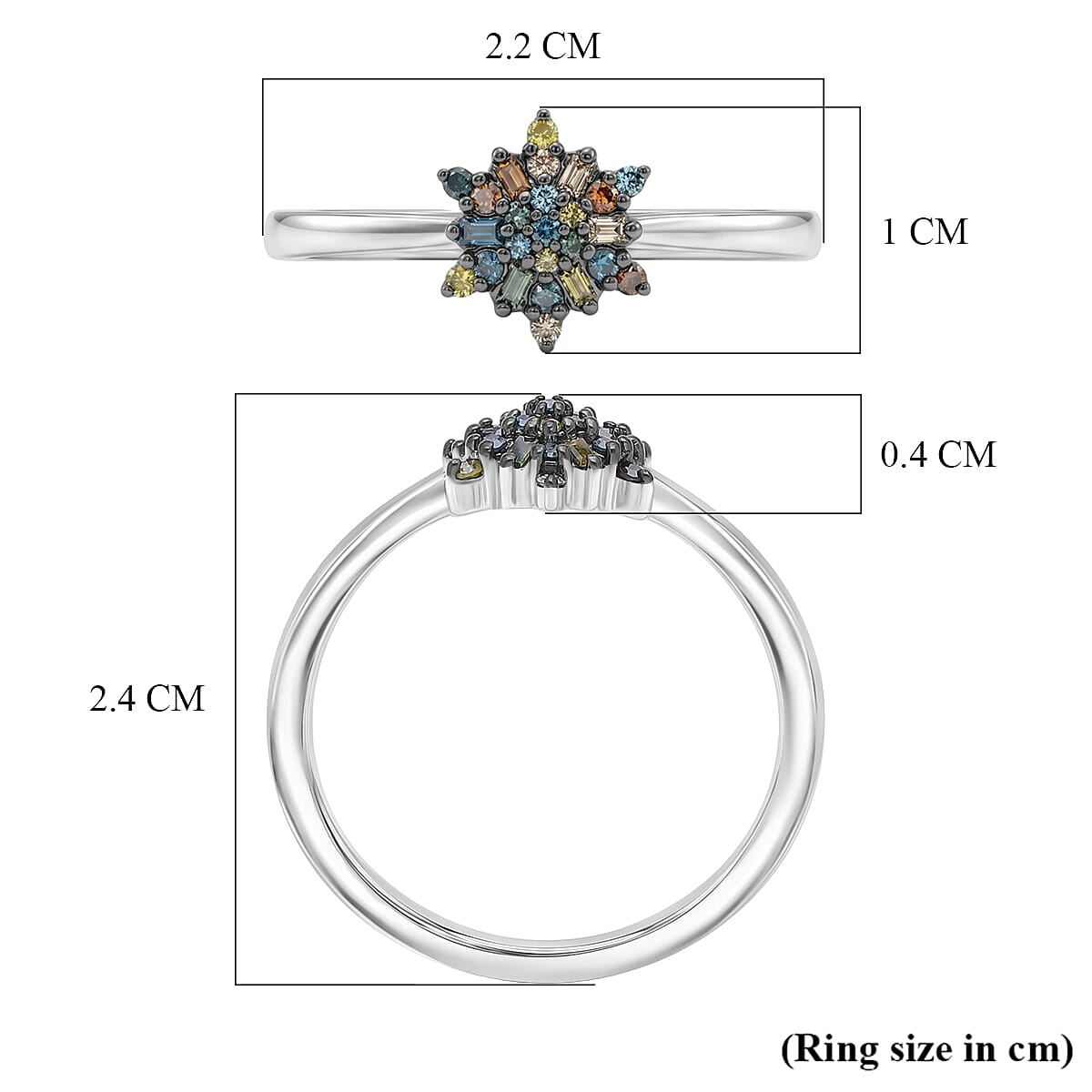 D'Joy - Multi Colour Diamond Cluster Ring in Rhodium Overlay Sterling Silver V32556227 6