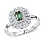 D'Joy Lagoon Tourmaline, Moissanite Main Stone With Surrounding Stone Ring in Rhodium OverlaySterling Silver  1.020  Ct._8485874