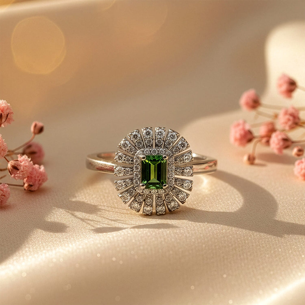 D'Joy Lagoon Tourmaline, Moissanite Main Stone With Surrounding Stone Ring in Rhodium OverlaySterling Silver  1.020  Ct._8485874_1