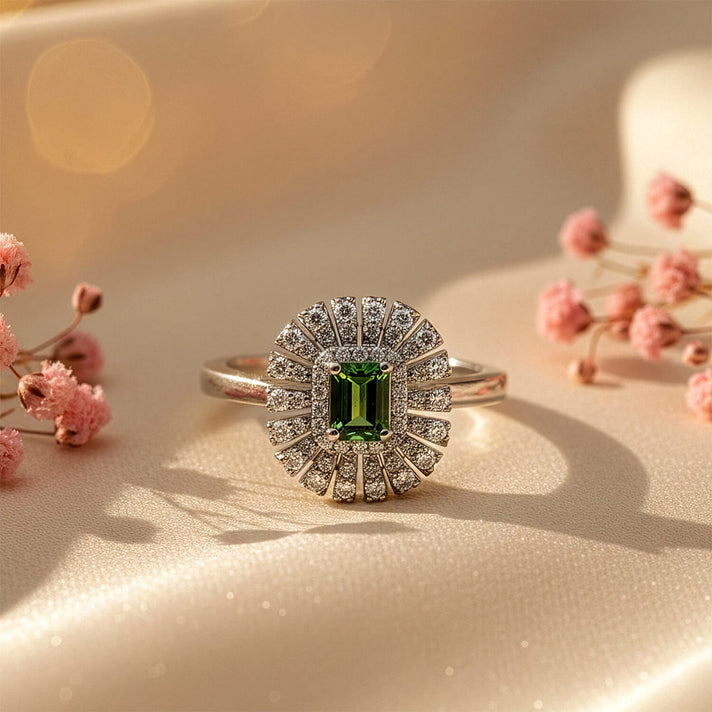 Certified and Appraised D'Joy Lagoon Tourmaline, Moissanite Main Stone With Surrounding Stone Ring in Rhodium Overlay Sterling Silver 1.020 Ct. 8485874 2