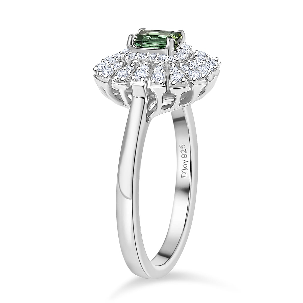 Certified and Appraised D'Joy Lagoon Tourmaline, Moissanite Main Stone With Surrounding Stone Ring in Rhodium Overlay Sterling Silver 1.020 Ct. 8485874 3