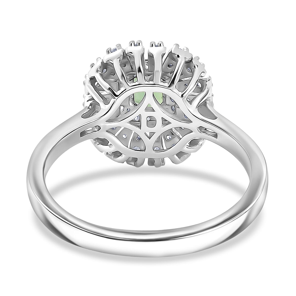 Certified and Appraised D'Joy Lagoon Tourmaline, Moissanite Main Stone With Surrounding Stone Ring in Rhodium Overlay Sterling Silver 1.020 Ct. 8485874 4