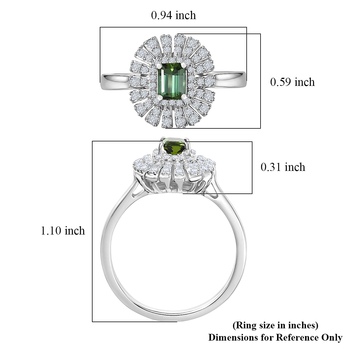 Certified and Appraised D'Joy Lagoon Tourmaline, Moissanite Main Stone With Surrounding Stone Ring in Rhodium Overlay Sterling Silver 1.020 Ct. 8485874 5