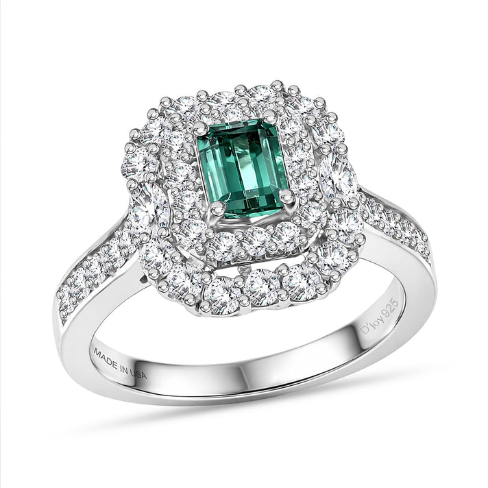 Certified and Appraised D'Joy Lagoon Tourmaline, Moissanite Main Stone With Surrounding Stone Ring in Rhodium Overlay Sterling Silver 1.600 Ct. 8485890 1