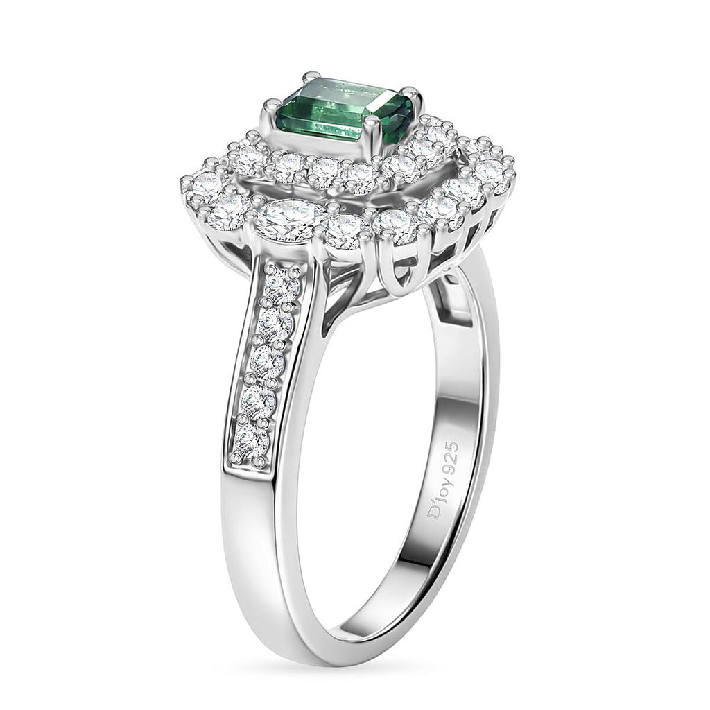 D'Joy Lagoon Tourmaline, Moissanite Main Stone With Surrounding Stone Ring in Rhodium OverlaySterling Silver  1.600  Ct._8485890_3