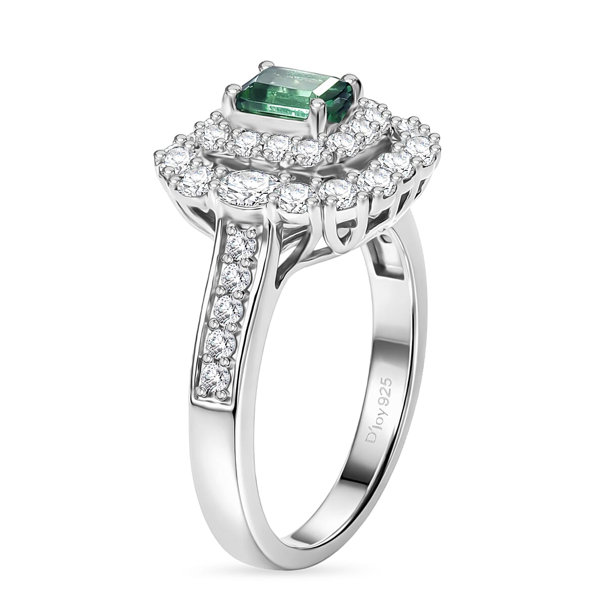 Certified and Appraised D'Joy Lagoon Tourmaline, Moissanite Main Stone With Surrounding Stone Ring in Rhodium Overlay Sterling Silver 1.600 Ct. 8485890 3