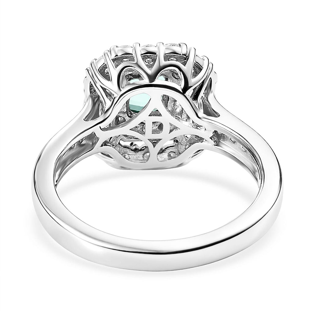 D'Joy Lagoon Tourmaline, Moissanite Main Stone With Surrounding Stone Ring in Rhodium OverlaySterling Silver  1.600  Ct._8485890_4