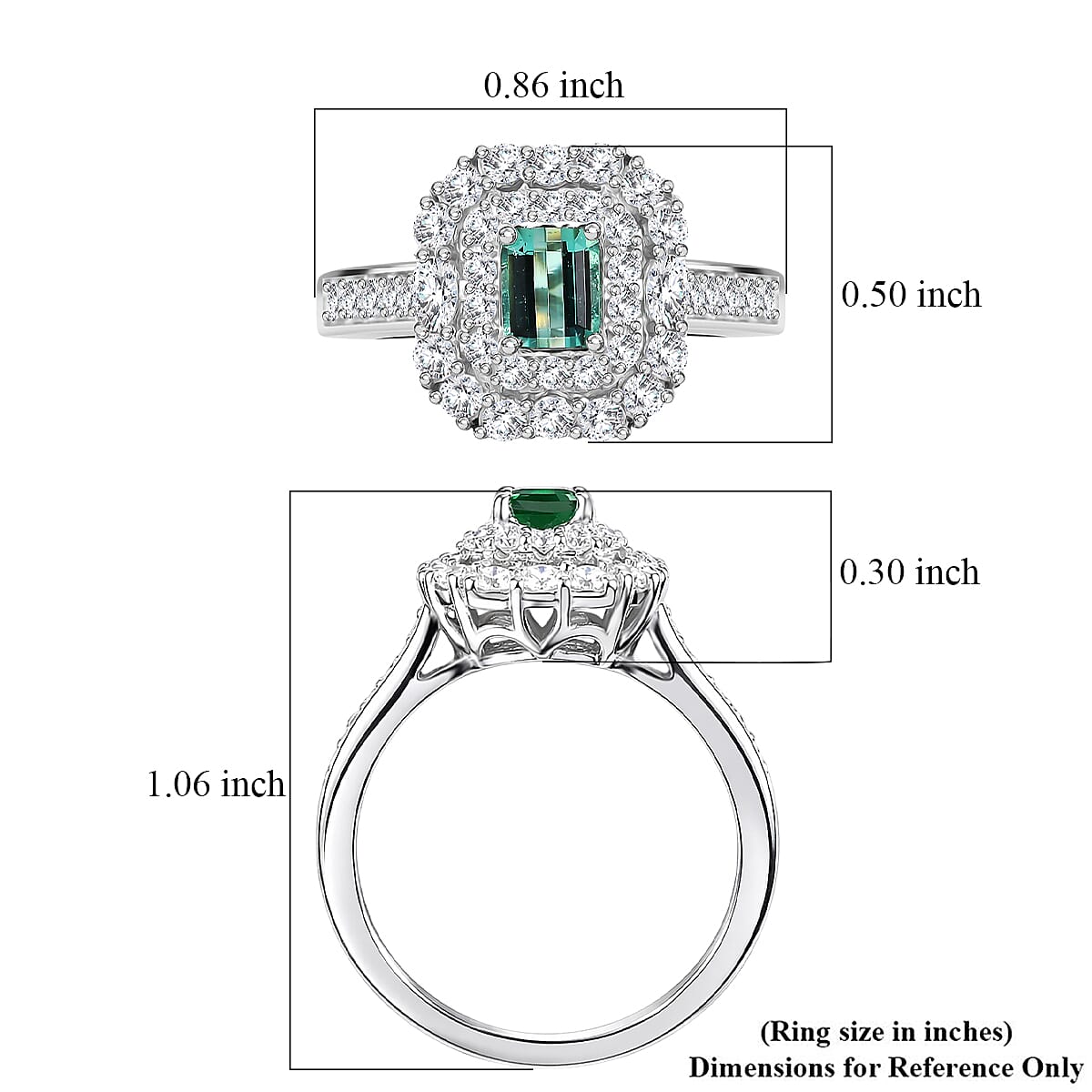 Certified and Appraised D'Joy Lagoon Tourmaline, Moissanite Main Stone With Surrounding Stone Ring in Rhodium Overlay Sterling Silver 1.600 Ct. 8485890 5