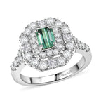 D'Joy Lagoon Tourmaline, Moissanite Main Stone With Surrounding Stone Ring in Rhodium OverlaySterling Silver  1.610  Ct._8485919