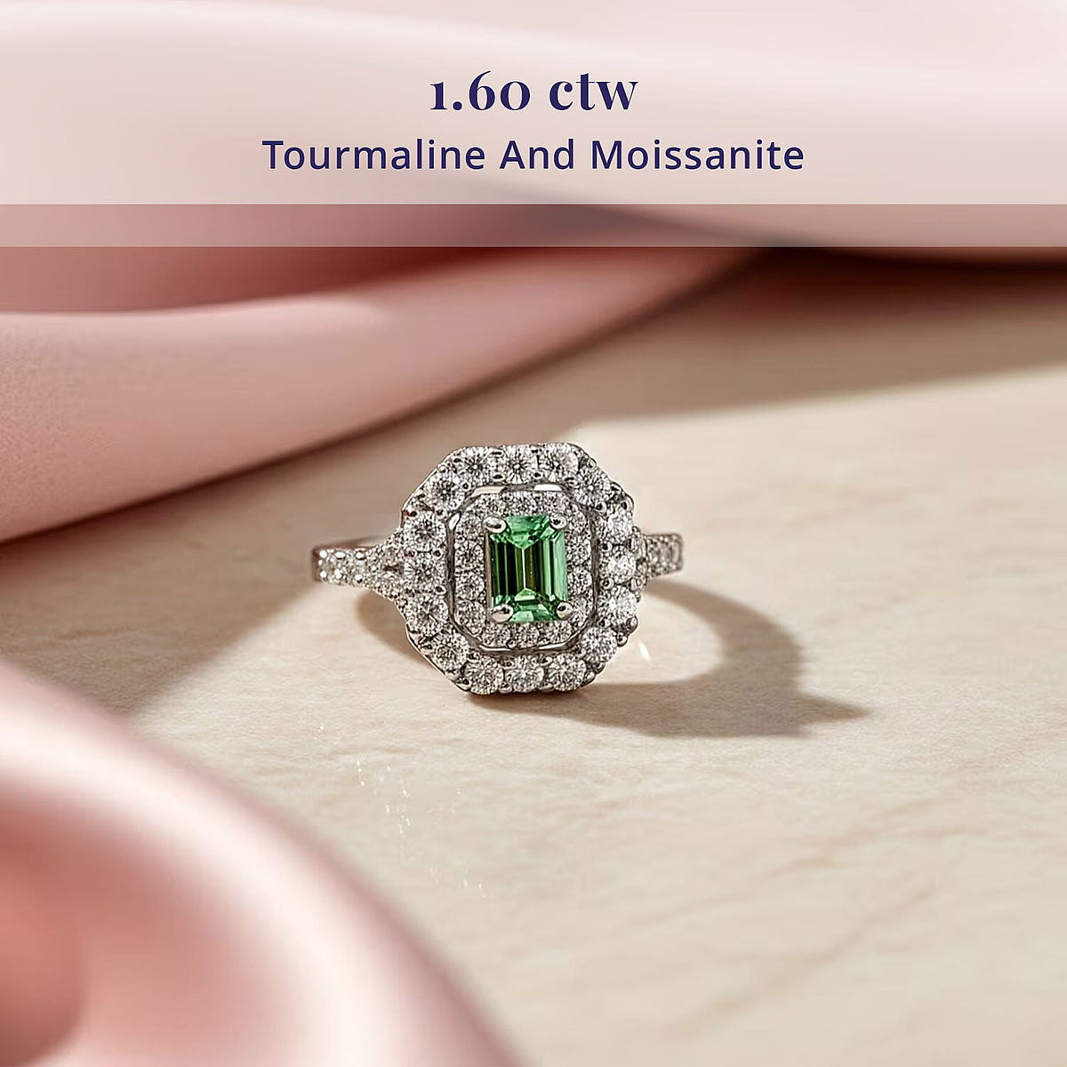 Certified and Appraised D'Joy Lagoon Tourmaline, Moissanite Main Stone With Surrounding Stone Ring in Rhodium Overlay Sterling Silver 1.610 Ct. 8485919 2