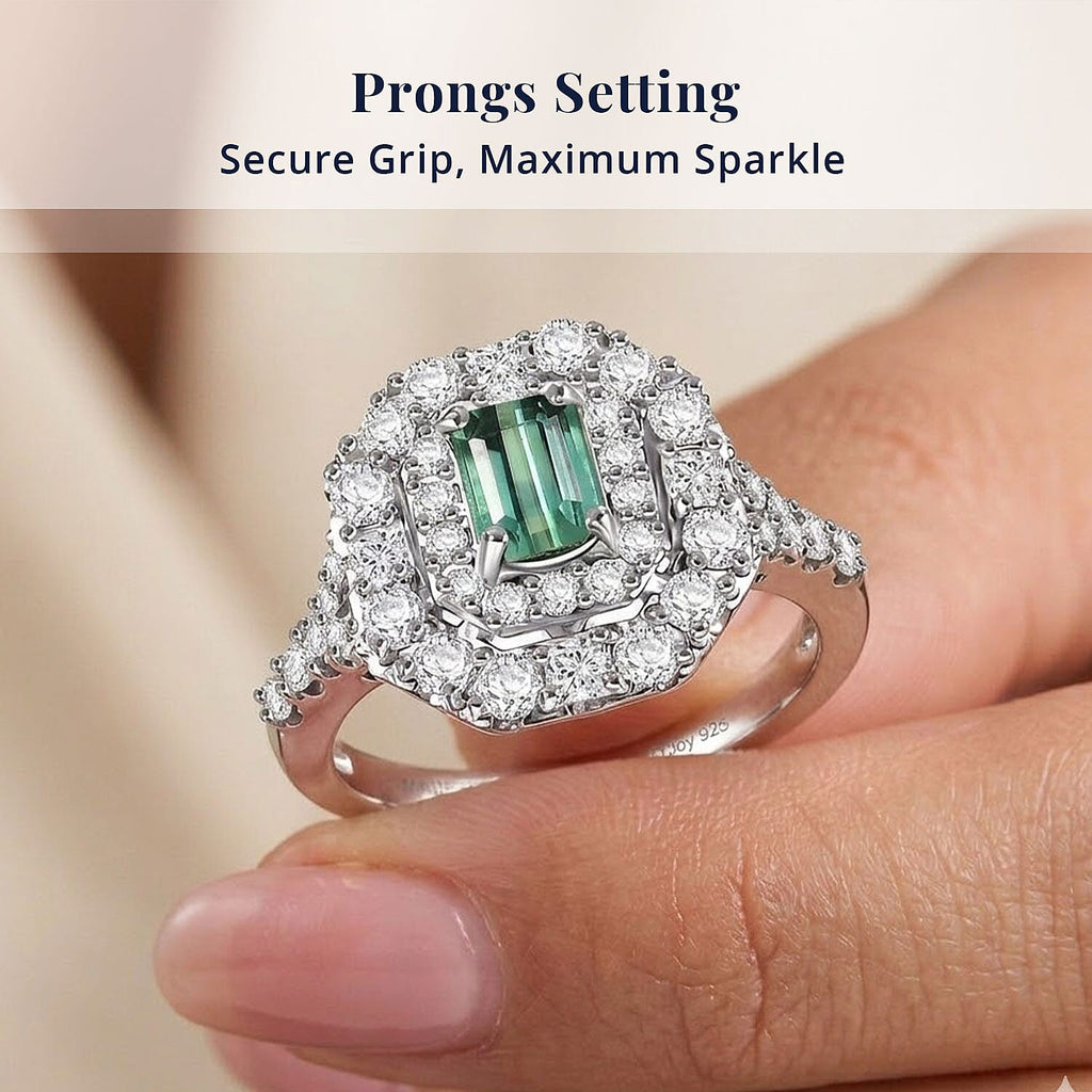 D'Joy Lagoon Tourmaline, Moissanite Main Stone With Surrounding Stone Ring in Rhodium OverlaySterling Silver  1.610  Ct._8485919_4