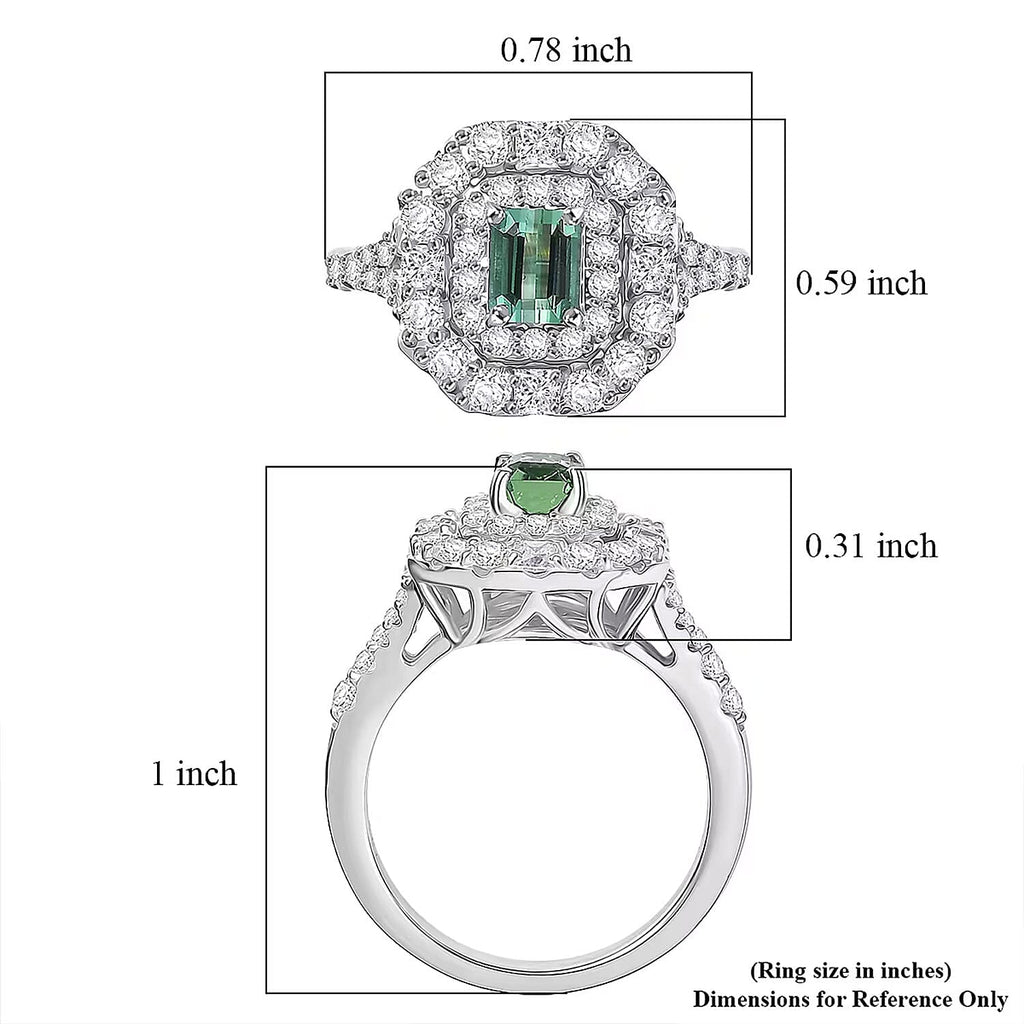 D'Joy Lagoon Tourmaline, Moissanite Main Stone With Surrounding Stone Ring in Rhodium OverlaySterling Silver  1.610  Ct._8485919_5