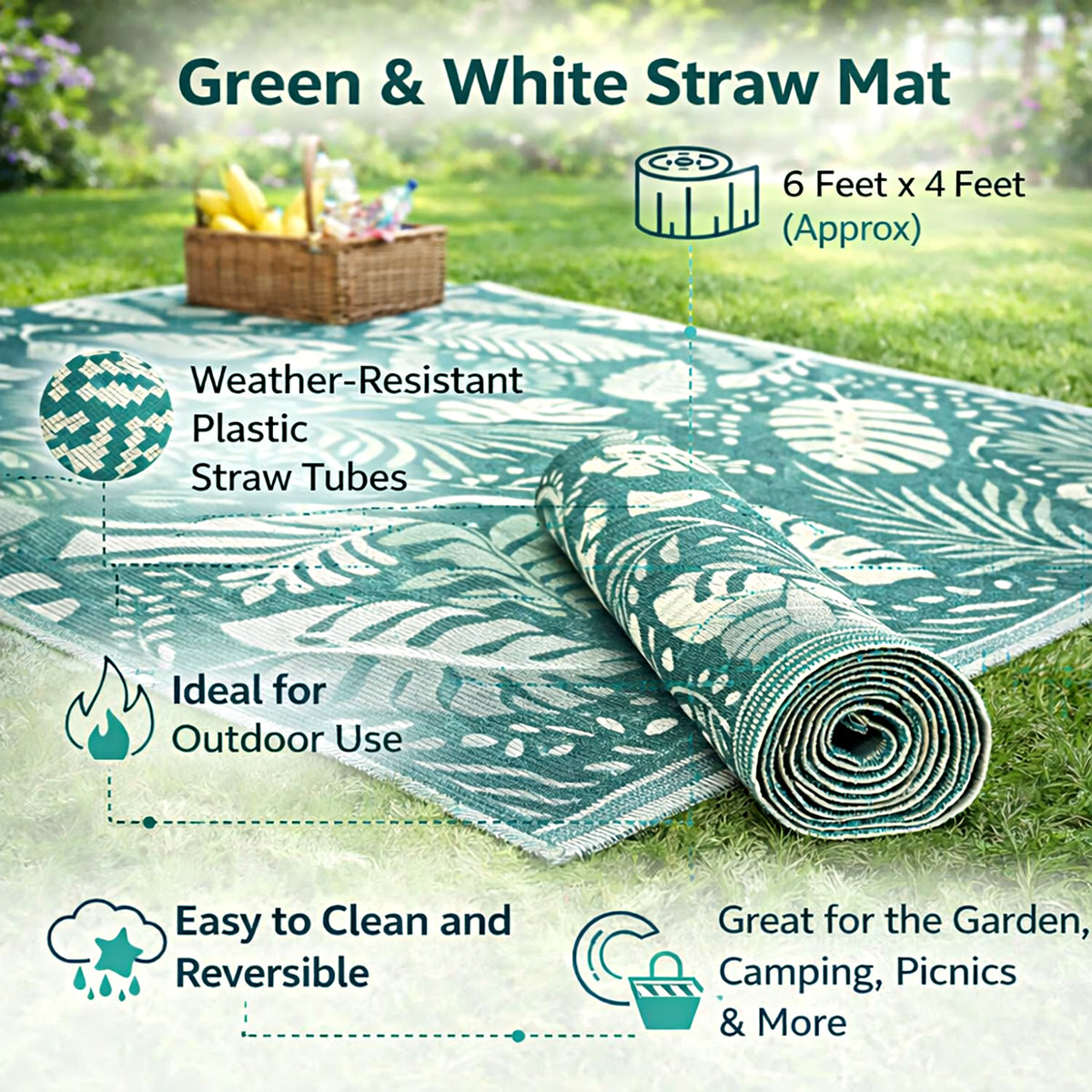 Livmore Indoor/Outdoor Rug 440 Gsm Mat (Size 120x180 Cm) - Teal V32668024 3