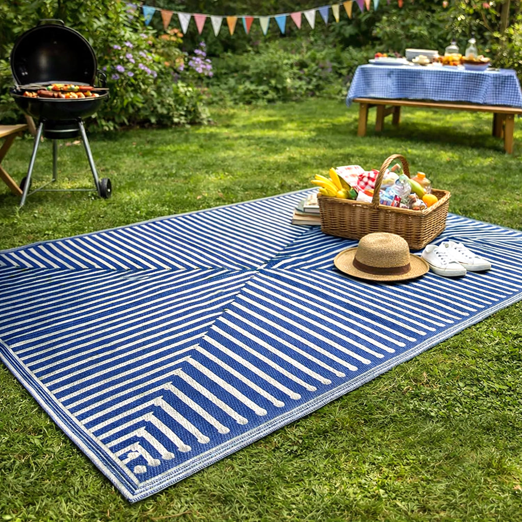 Livmore Indoor & Outdoor Rug 440 Gsm Mat (Size 120x180 Cm) - Blue And off White_8486130_1