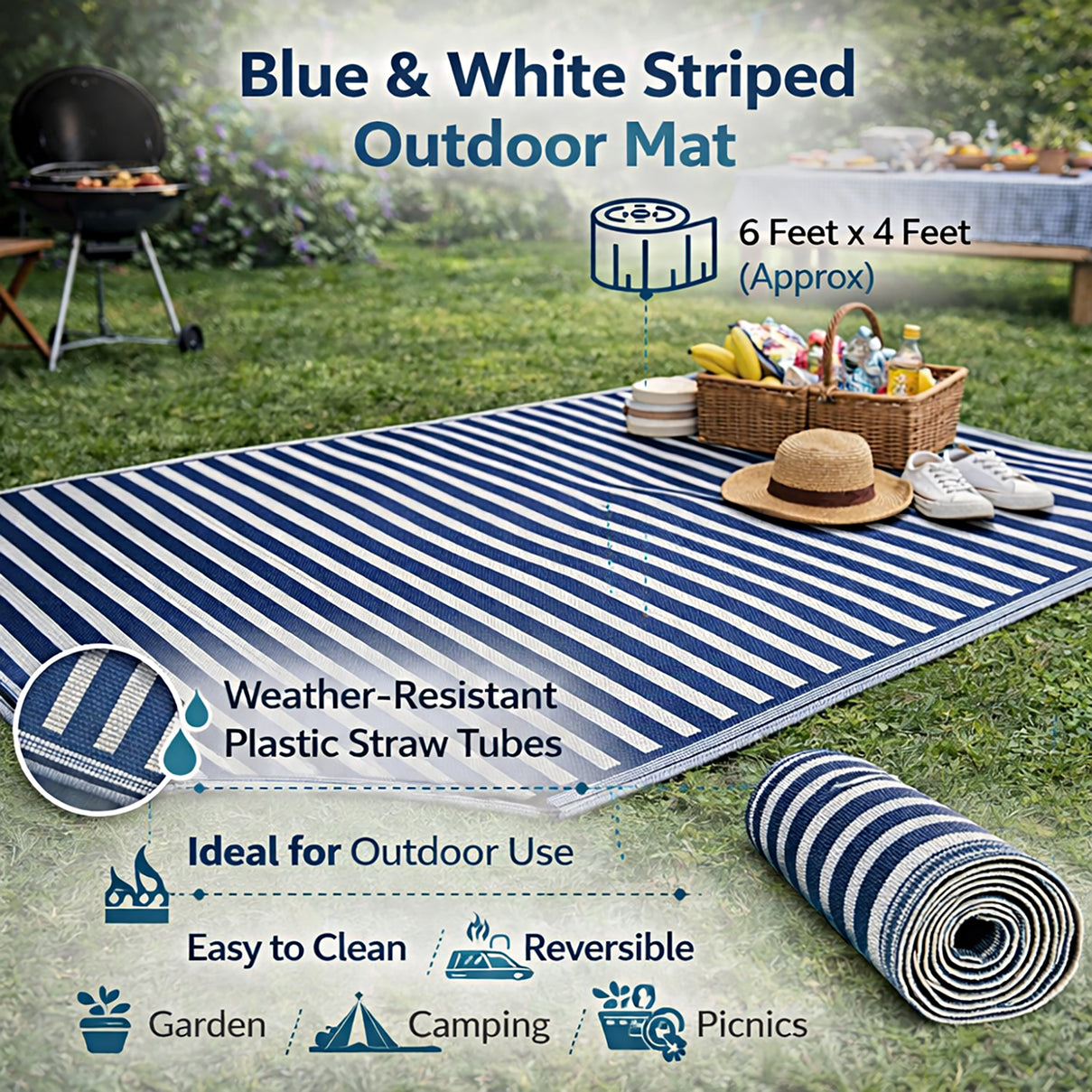 Livmore Polypropylene Rug 440 Gsm Mat (Size 120x180 Cm) - White &amp; Navy Blue V32514200 3