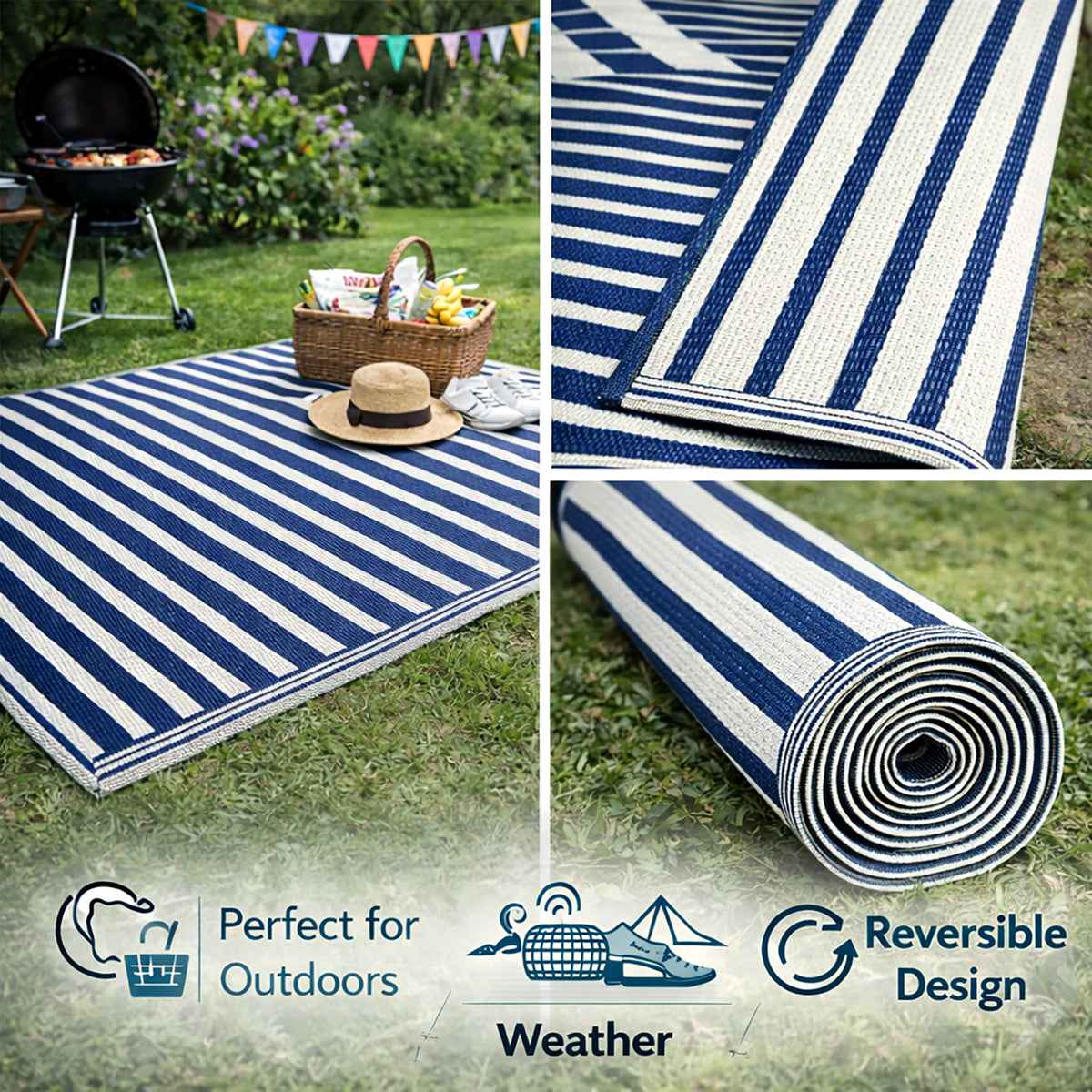 Livmore Polypropylene Rug 440 Gsm Mat (Size 120x180 Cm) - White &amp; Navy Blue V32514200 4