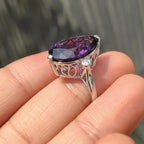 LARGEST AMETHYST RING - Lab Grown Diamond SI-G/H & AAA African Amethyst Pear Cut Solitaire Ring in Rhodium Overlay Sterling Silver 27.33 Ct._8486268_5