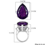LARGEST AMETHYST RING - Lab Grown Diamond SI-G/H & AAA African Amethyst Pear Cut Solitaire Ring in Rhodium Overlay Sterling Silver 27.33 Ct._8486268_8