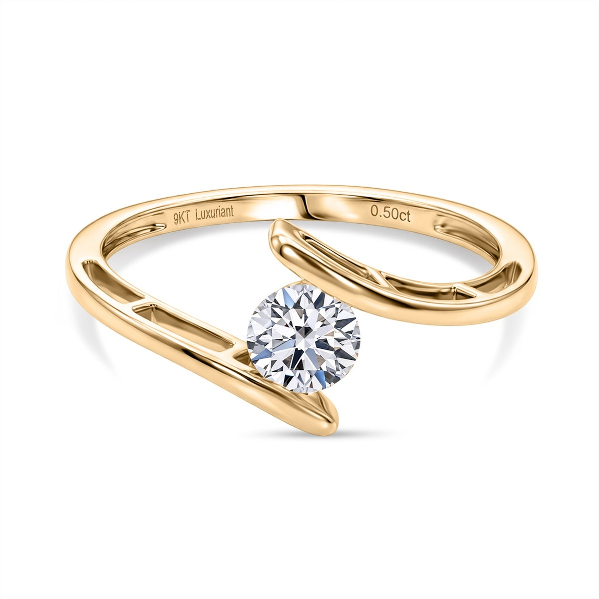 LUXURIANT 0.50 Ct. Lab Grown Diamond Solitaire Bypass Ring in 9K Yellow Gold (SI-GH) 8486279 0