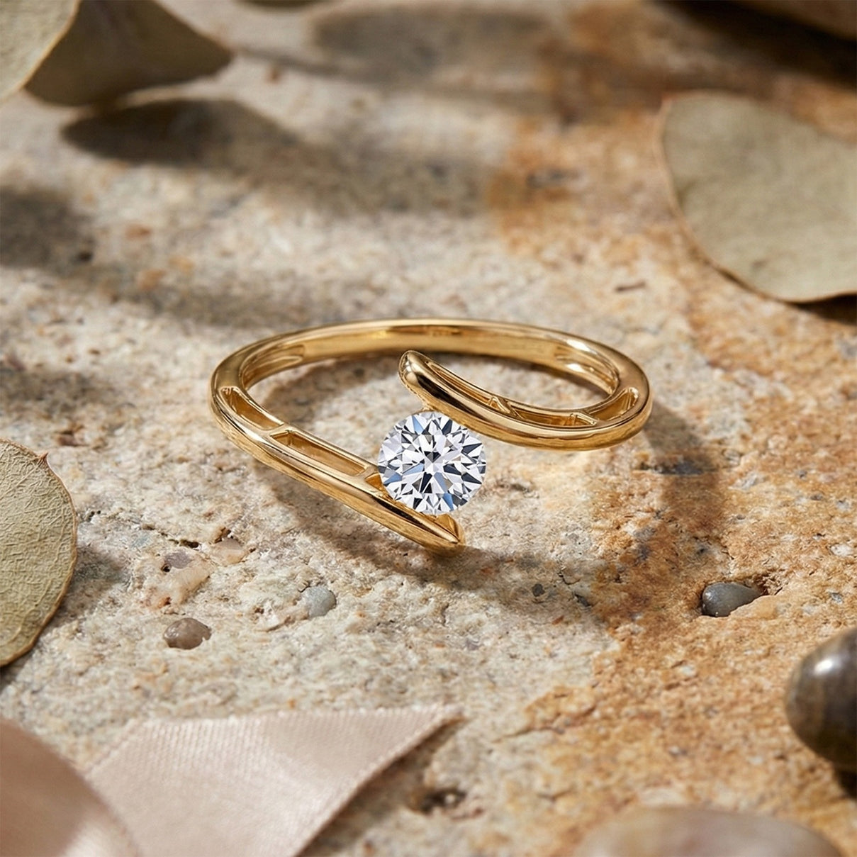 LUXURIANT 0.50 Ct. Lab Grown Diamond Solitaire Bypass Ring in 9K Yellow Gold (SI-GH) 8486279 2