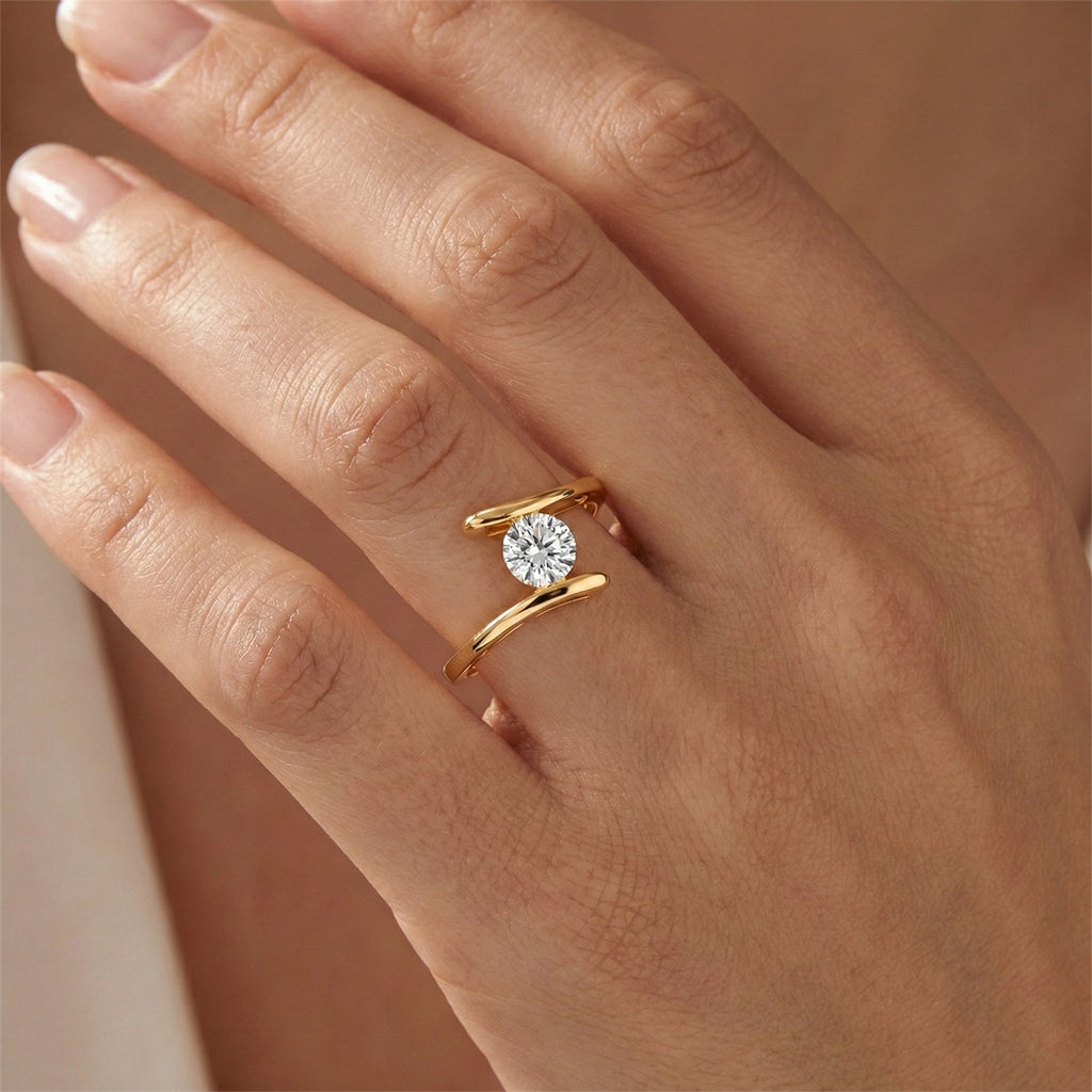 Luxuriant - 9K Yellow Gold Lab Grown Diamond (SI/G-H) Solitaire Bypass Ring, 0.50 Ct._8486279_2