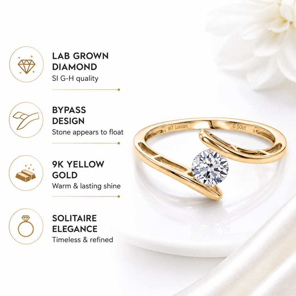 Luxuriant - 9K Yellow Gold Lab Grown Diamond (SI/G-H) Solitaire Bypass Ring, 0.50 Ct._8486281_3