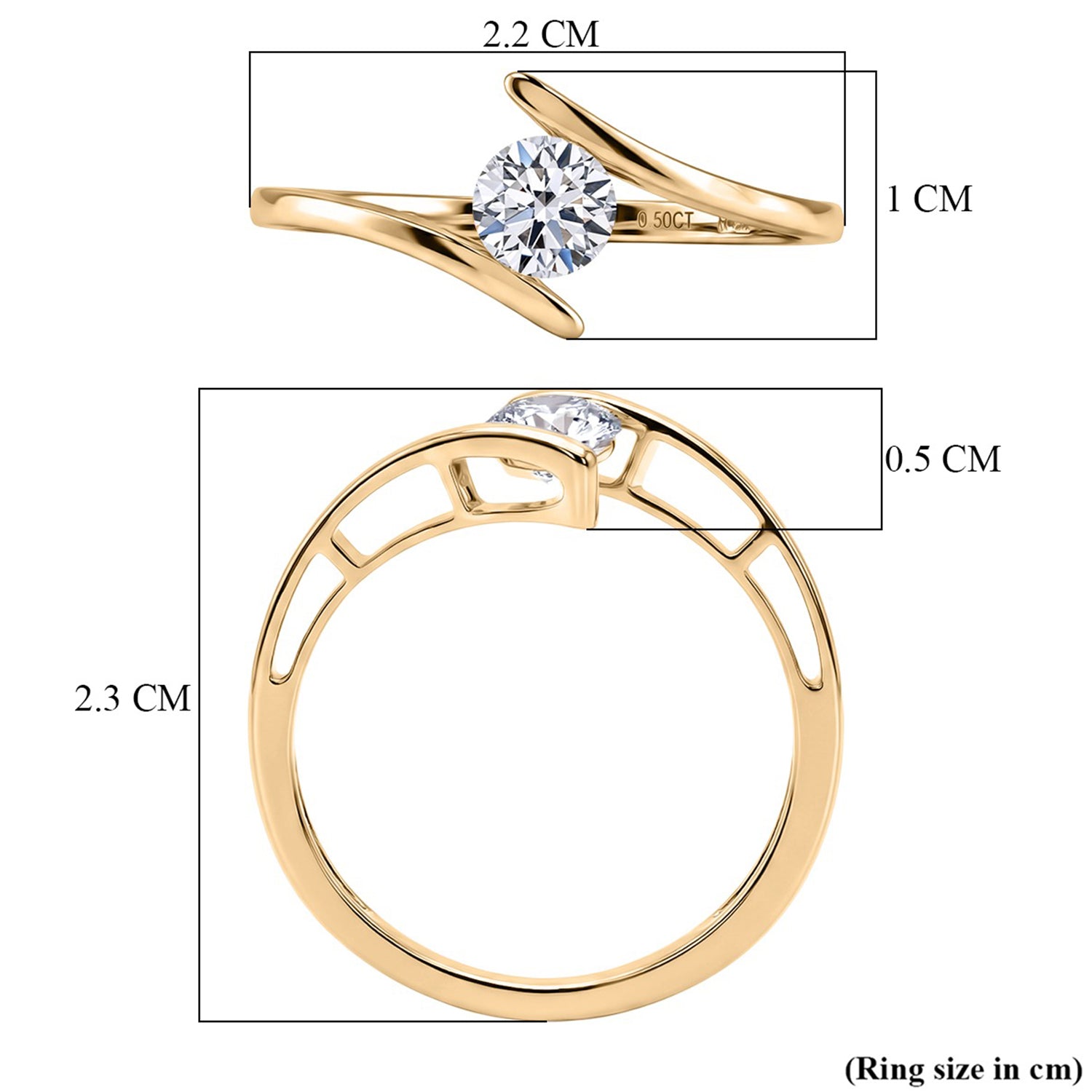 LUXURIANT 0.50 Ct. Lab Grown Diamond Solitaire Bypass Ring in 9K Yellow Gold (SI-GH) 8486287 7