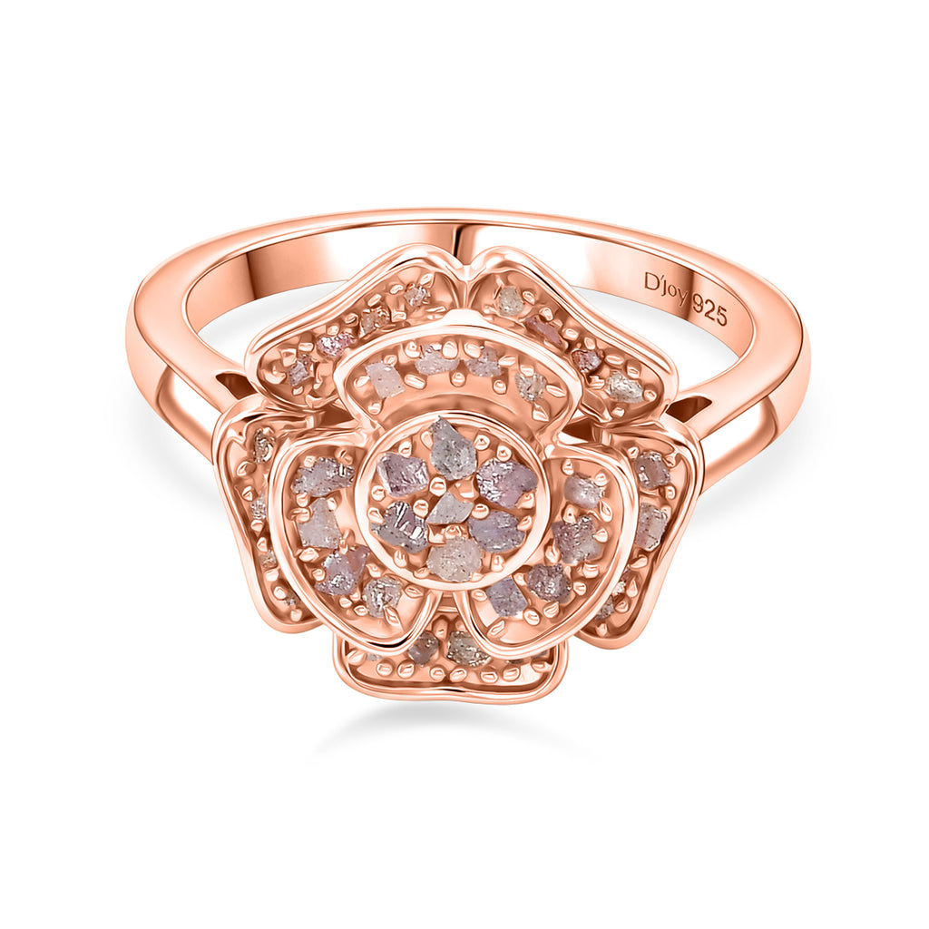 D'Joy Natural Pink Diamond Floral Ring in 18K Vermeil Rose Gold Plated Sterling Silver. Total Diamond Wt 0.50 Cts_8486393