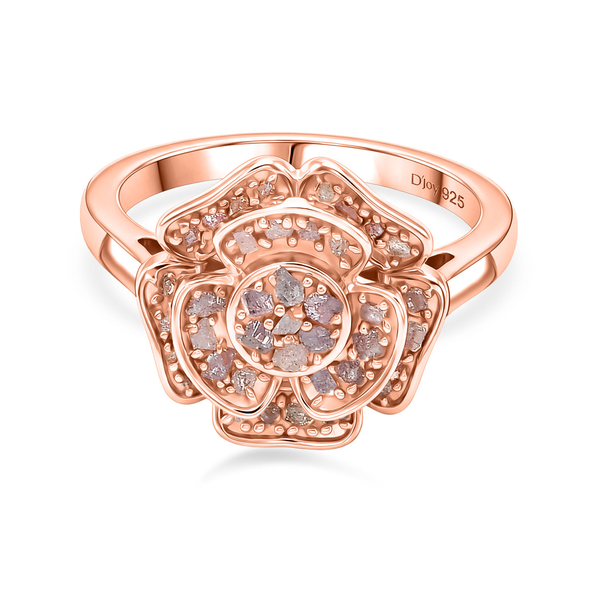 D'Joy Natural Pink Diamond Floral Ring in 18K Vermeil Rose Gold Plated Sterling Silver. Total Diamond Wt 0.50 Cts V32529408 0