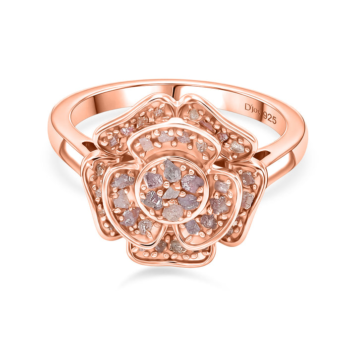 D'Joy Natural Pink Diamond Floral Ring in 18K Vermeil Rose Gold Plated Sterling Silver. Total Diamond Wt 0.50 Cts 8486393 1