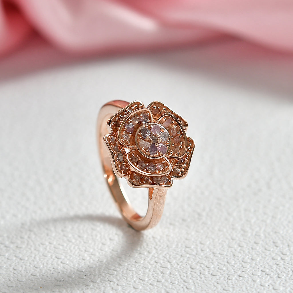 D'Joy Natural Pink Diamond Floral Ring in 18K Vermeil Rose Gold Plated Sterling Silver. Total Diamond Wt 0.50 Cts_8486396_2