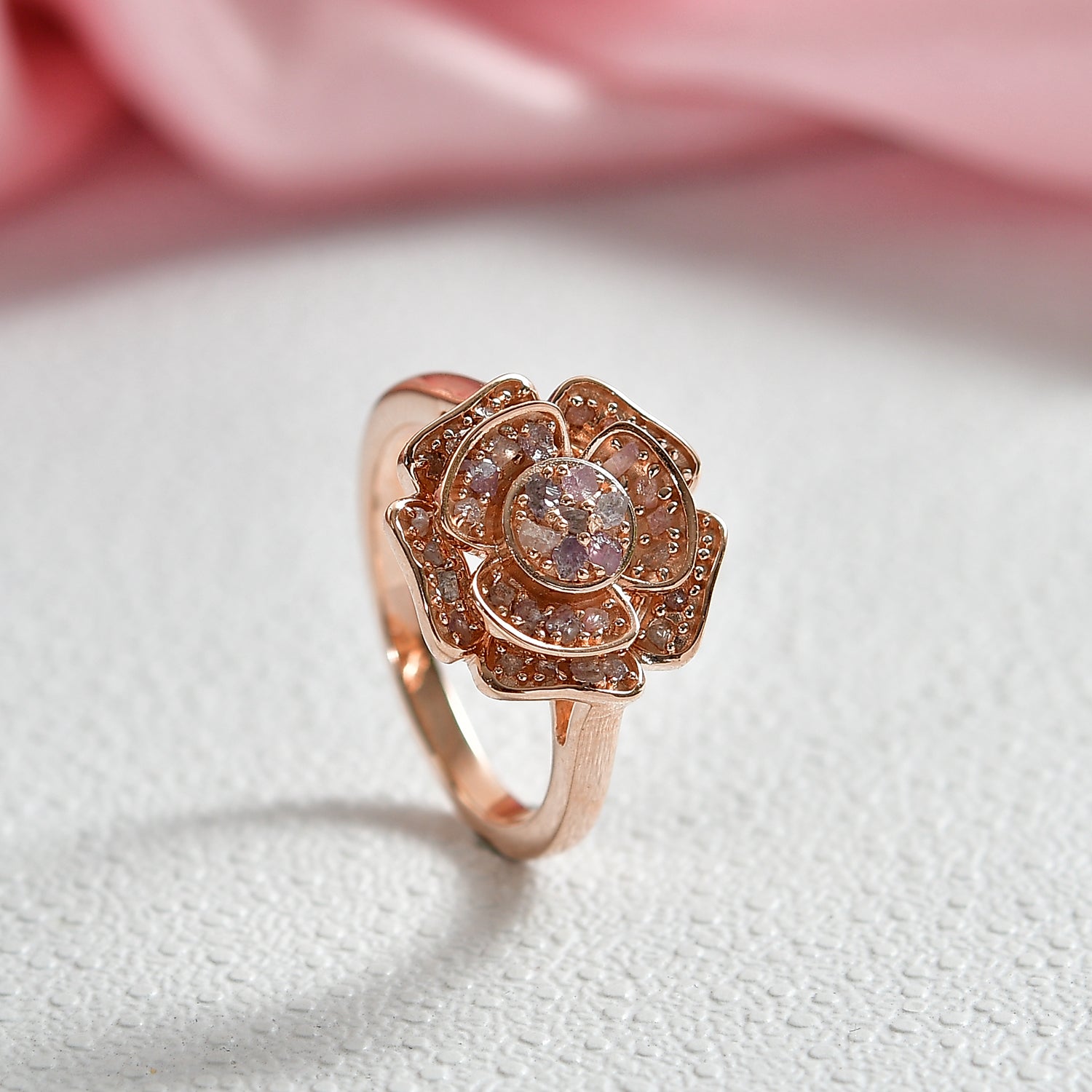 D'Joy Natural Pink Diamond Floral Ring in 18K Vermeil Rose Gold Plated Sterling Silver. Total Diamond Wt 0.50 Cts V32514682 3