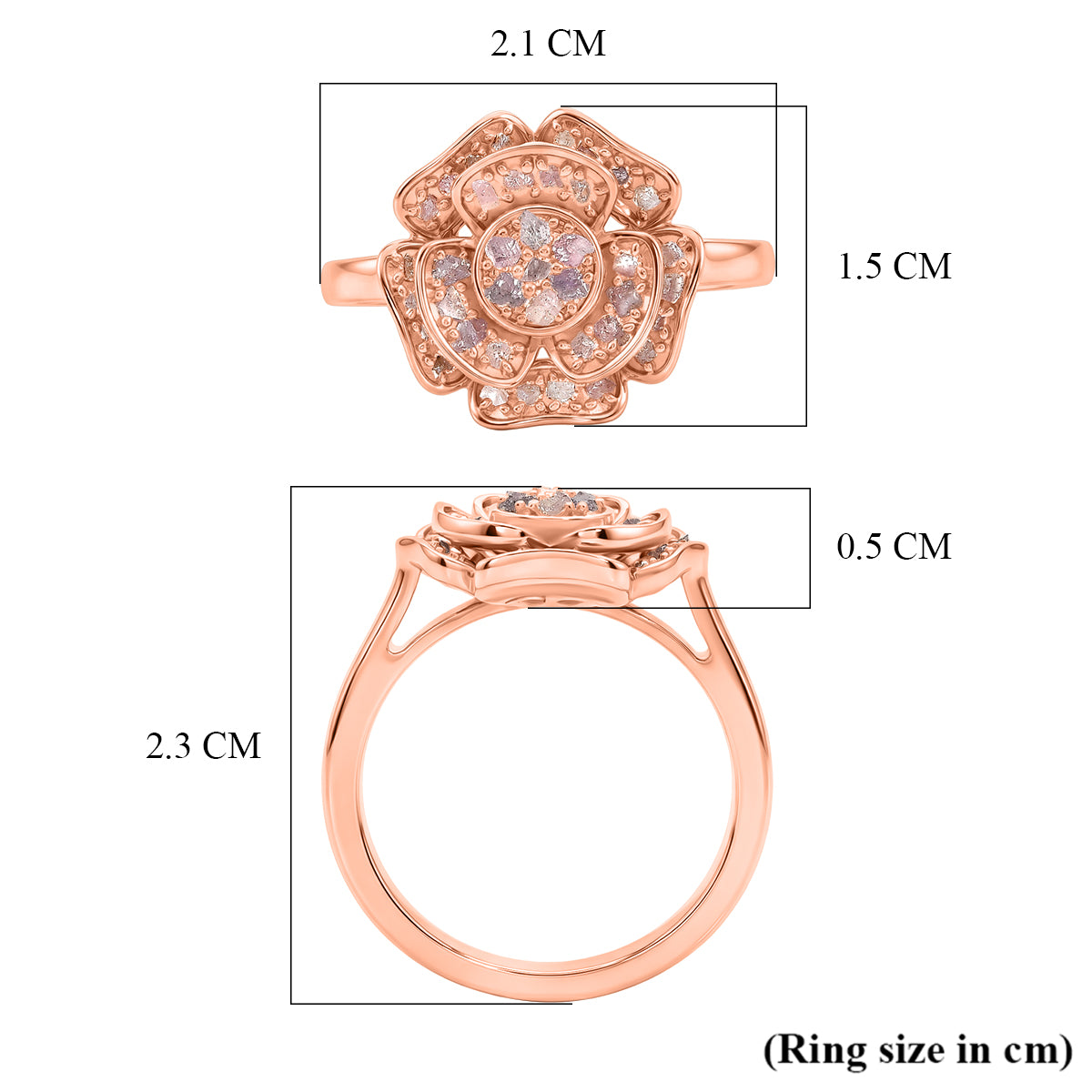 D'Joy Natural Pink Diamond Floral Ring in 18K Vermeil Rose Gold Plated Sterling Silver. Total Diamond Wt 0.50 Cts V32514682 6