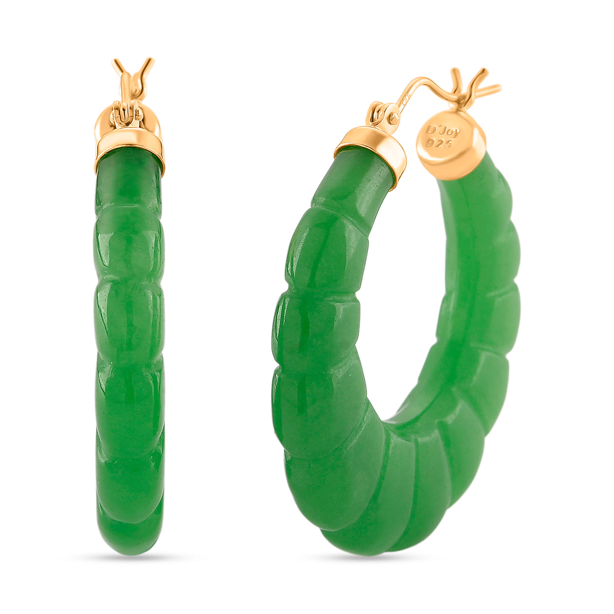 D'Joy Green Jade Beads Earring with Clasp in Yellow Gold Plated Sterling Silver 75.00 Ct. V32730467 0