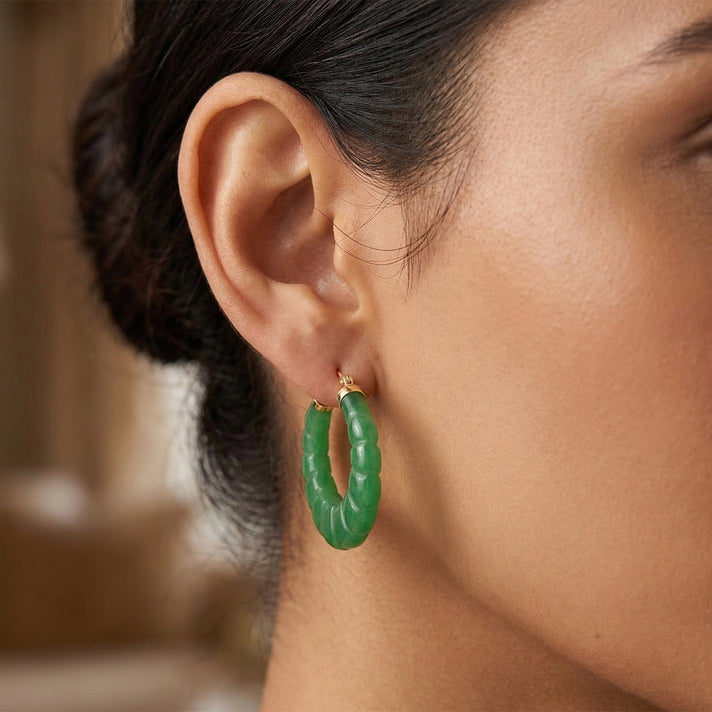 D'Joy Green Jade Beads Earring with Clasp in Yellow Gold Plated Sterling Silver 75.00 Ct. 8486541 2