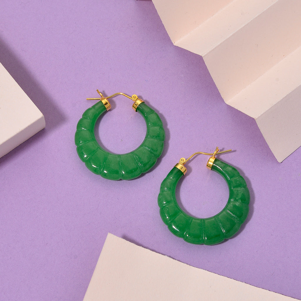 D'Joy Green Jade Beads Earring with Clasp in Yellow Gold Plated Sterling Silver 75.00 Ct._8486541_2