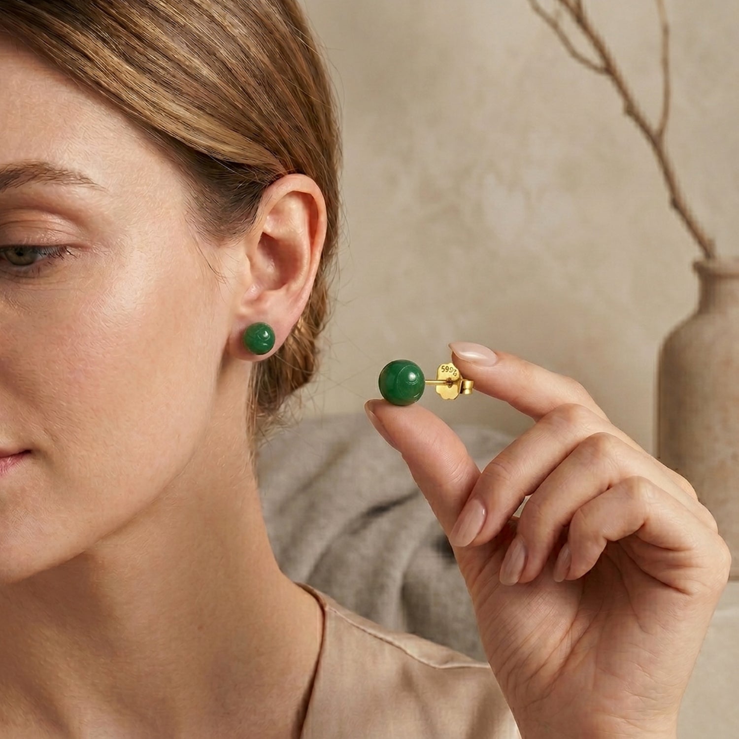 D'Joy Enhanced Green Jade Stud Earring with Push Back in Yellow Gold Plated Sterling Silver 30.00 Ct. V32512969 3