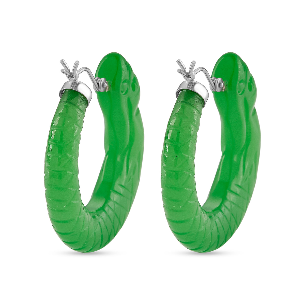 D'Joy Enhanced Green Jade Dragon Hoop Earring with Clasp in Rhodium Overlay Sterling Silver 25.00 Ct. V32534348 5