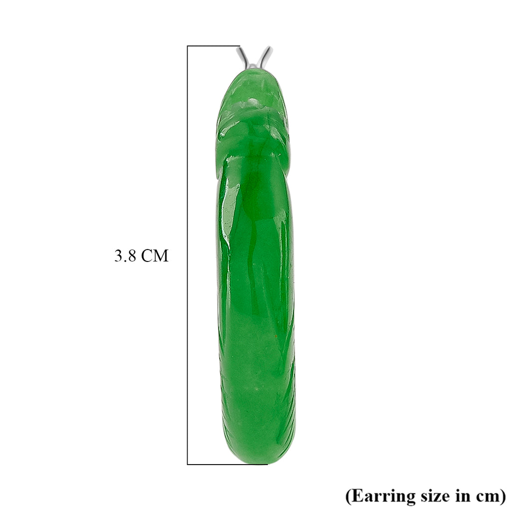 D'Joy Enhanced Green Jade Dragon Hoop Earring with Clasp in Rhodium Overlay Sterling Silver 25.00 Ct._8486545_5