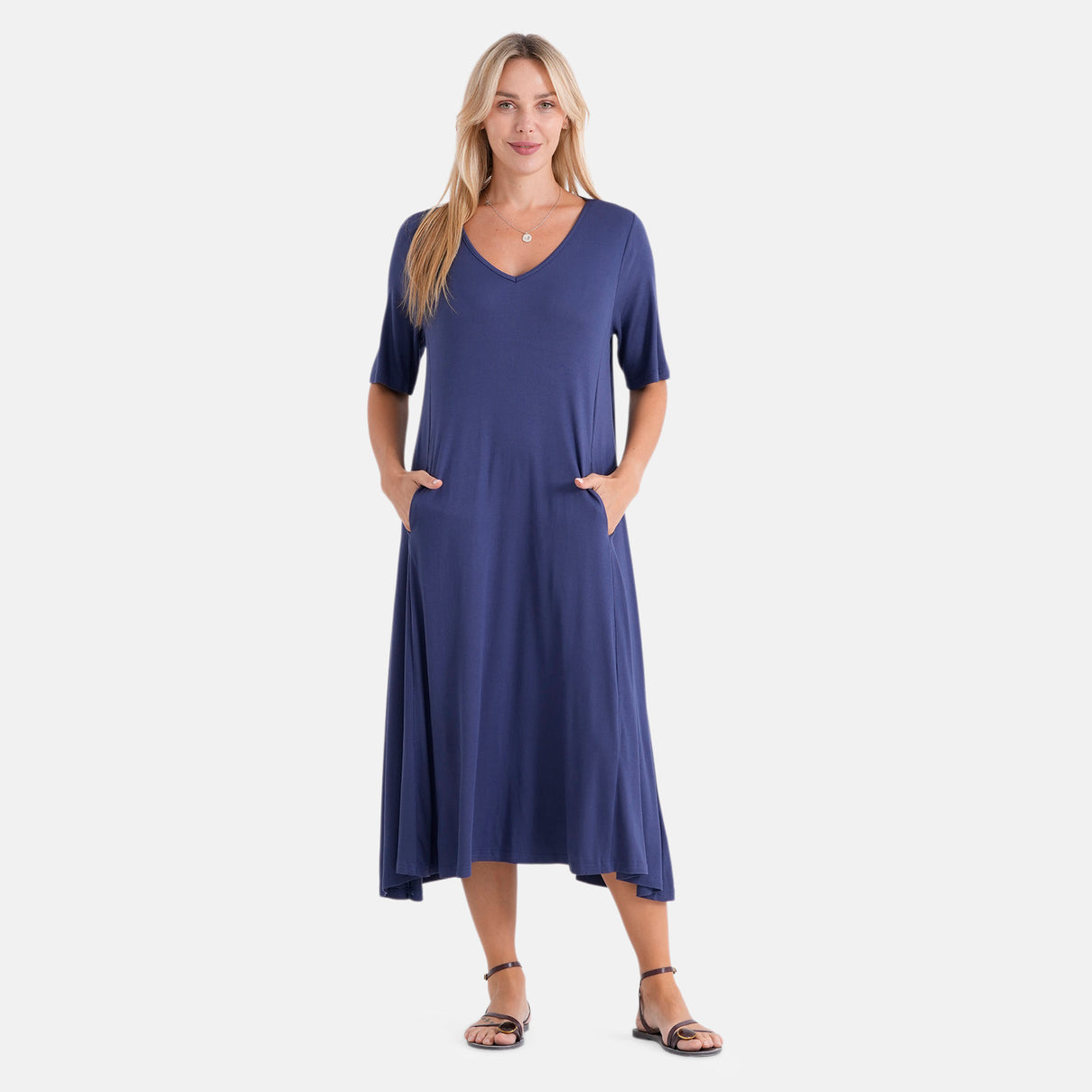 La Marey Stretch Jersey Dress With Side Pockets (Size S, 8-10) - Navy Blue V32528579 0