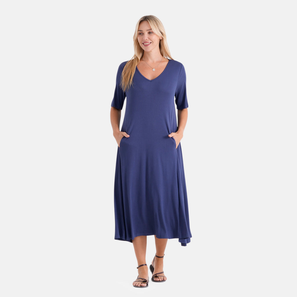 La Marey Stretch Jersey Dress With Side Pockets (Size S, 8-10) - Navy Blue_8486590_3