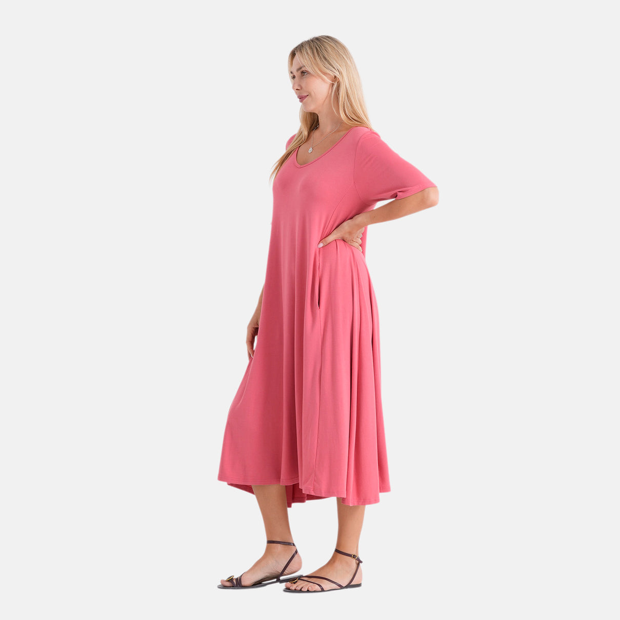 La Marey Stretch Jersey Dress With Side Pockets (Size L, 16-18) - Pink 8486597 5