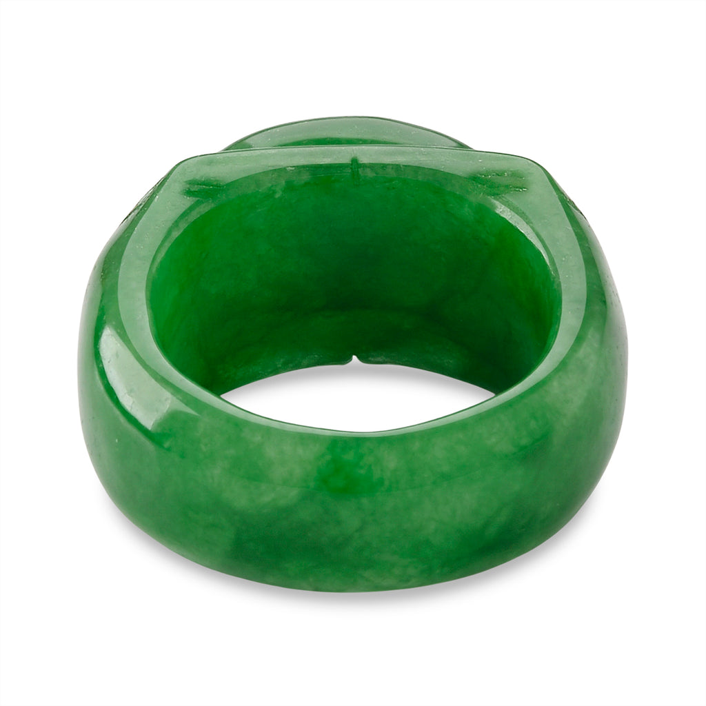 Burmese Carved Green Jade Hand Carved Seal Ring 50.00 Ct._8486599_4