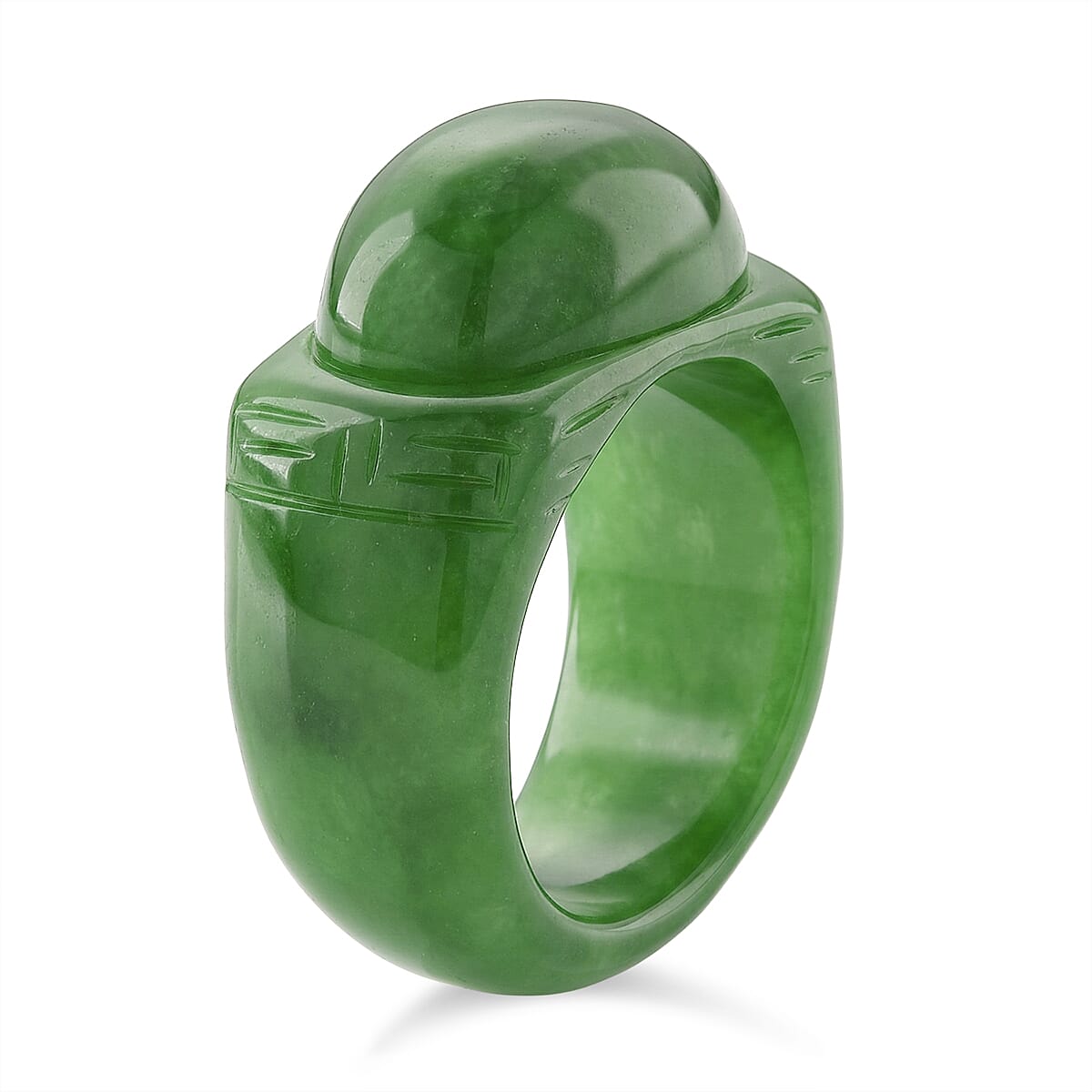 Burmese Carved Green Jade Hand Carved Seal Ring 50.00 Ct. V32744207 4