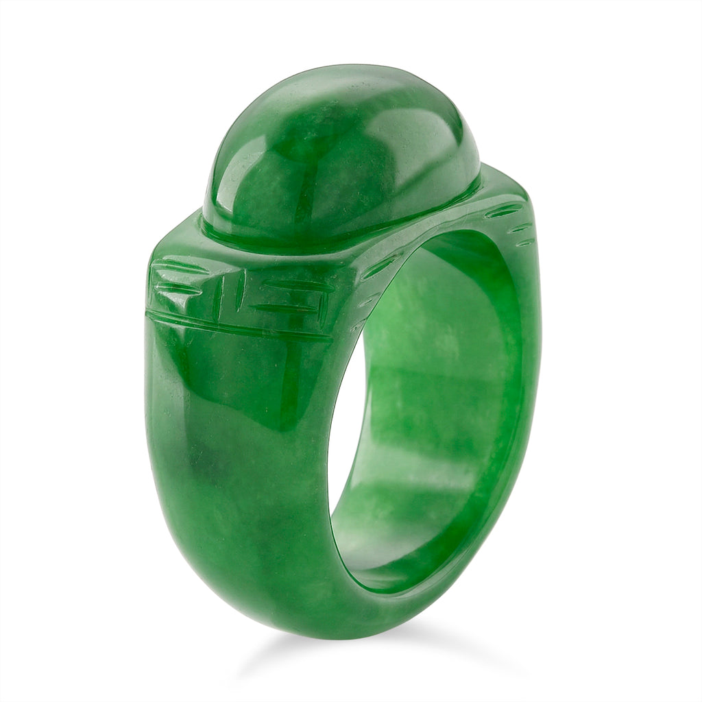 Burmese Carved Green Jade Hand Carved Seal Ring 50.00 Ct._8486606_3