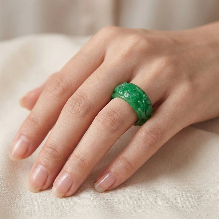 Green Jade Floral Band Ring 30.00 Ct. 8486635 2