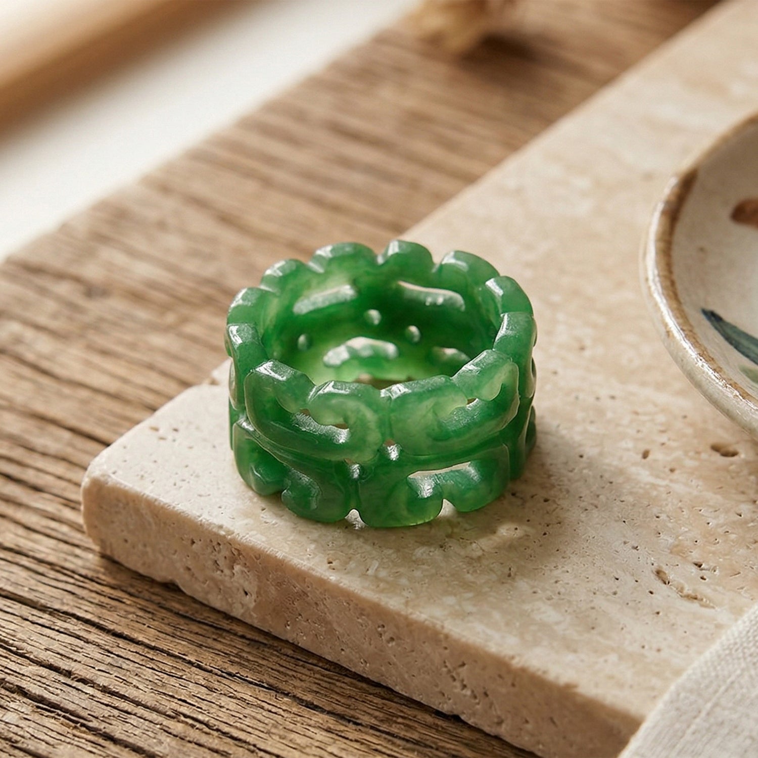 Green Jade Carved Ring (Size - P) 30.00 Ct. 8486649 2