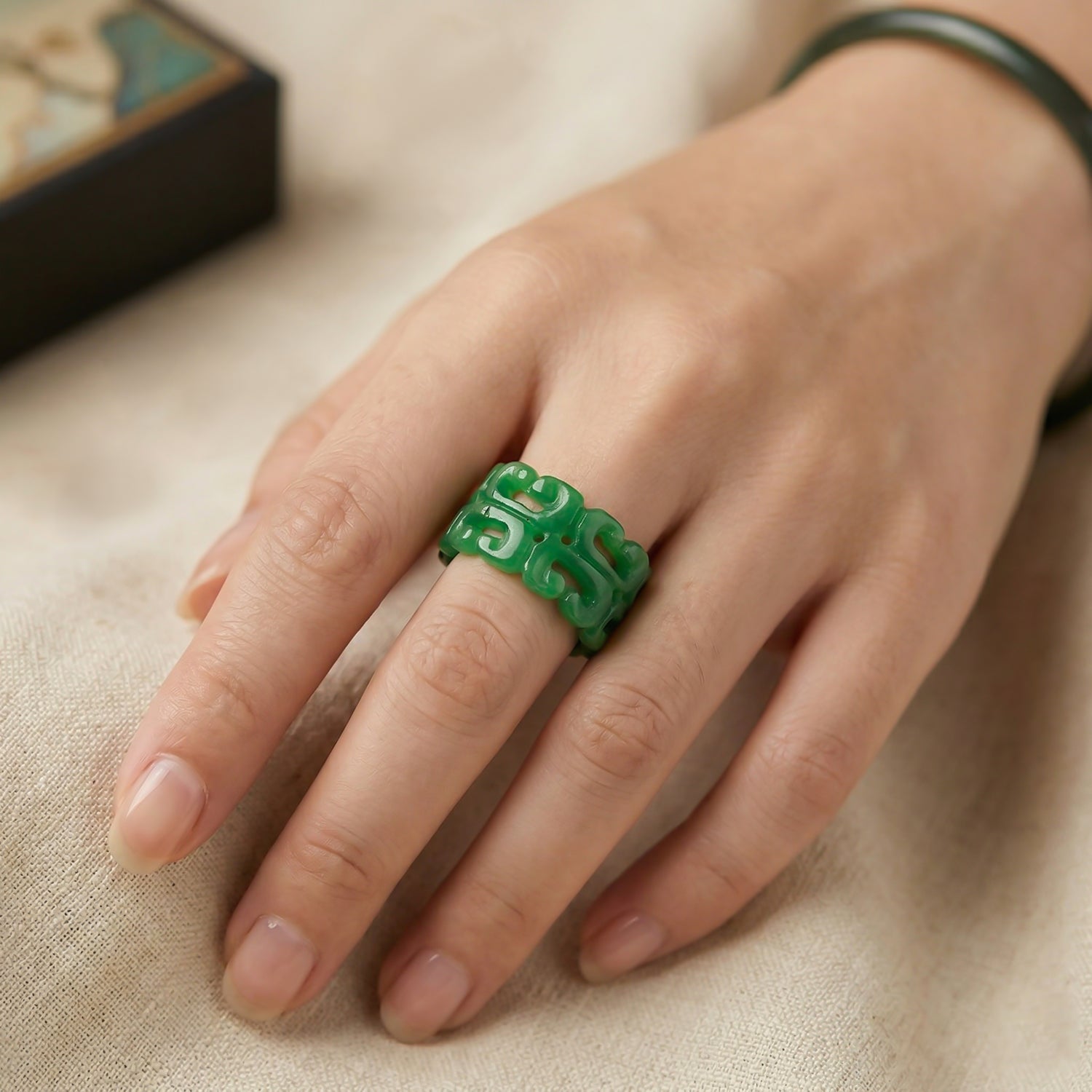 Green Jade Carved Ring (Size - T) 30.00 Ct. 8486653 1